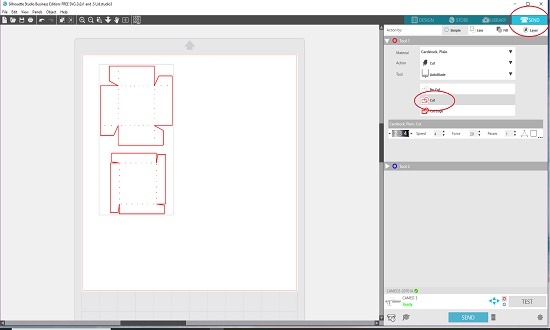 Cut SVG Boxes with Silhouette - Send Panel "Cut"