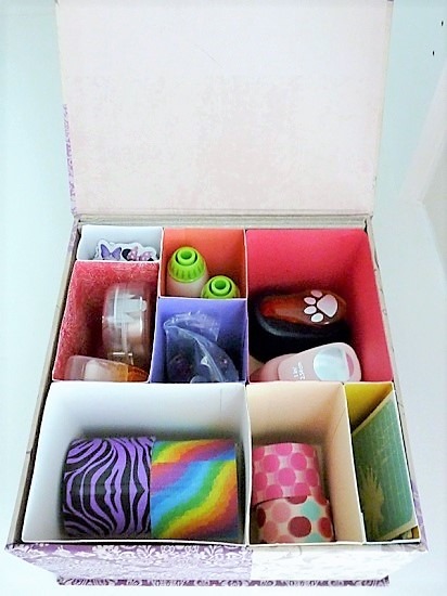 SVG boxes organizing craft supplies in flip top lid box from store