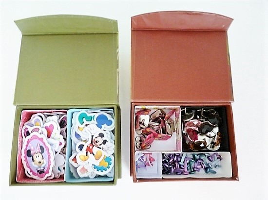 SVG boxes organizing embellishments in small store boxes