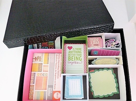 SVG boxes organizing journal cards in black store box 1
