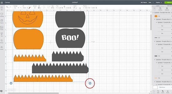 Cricut resizing SVG 3D Pumpkin Box - drag corner