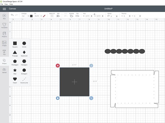 Draw a square to slice for scalloped lid using Cricut Design Space.